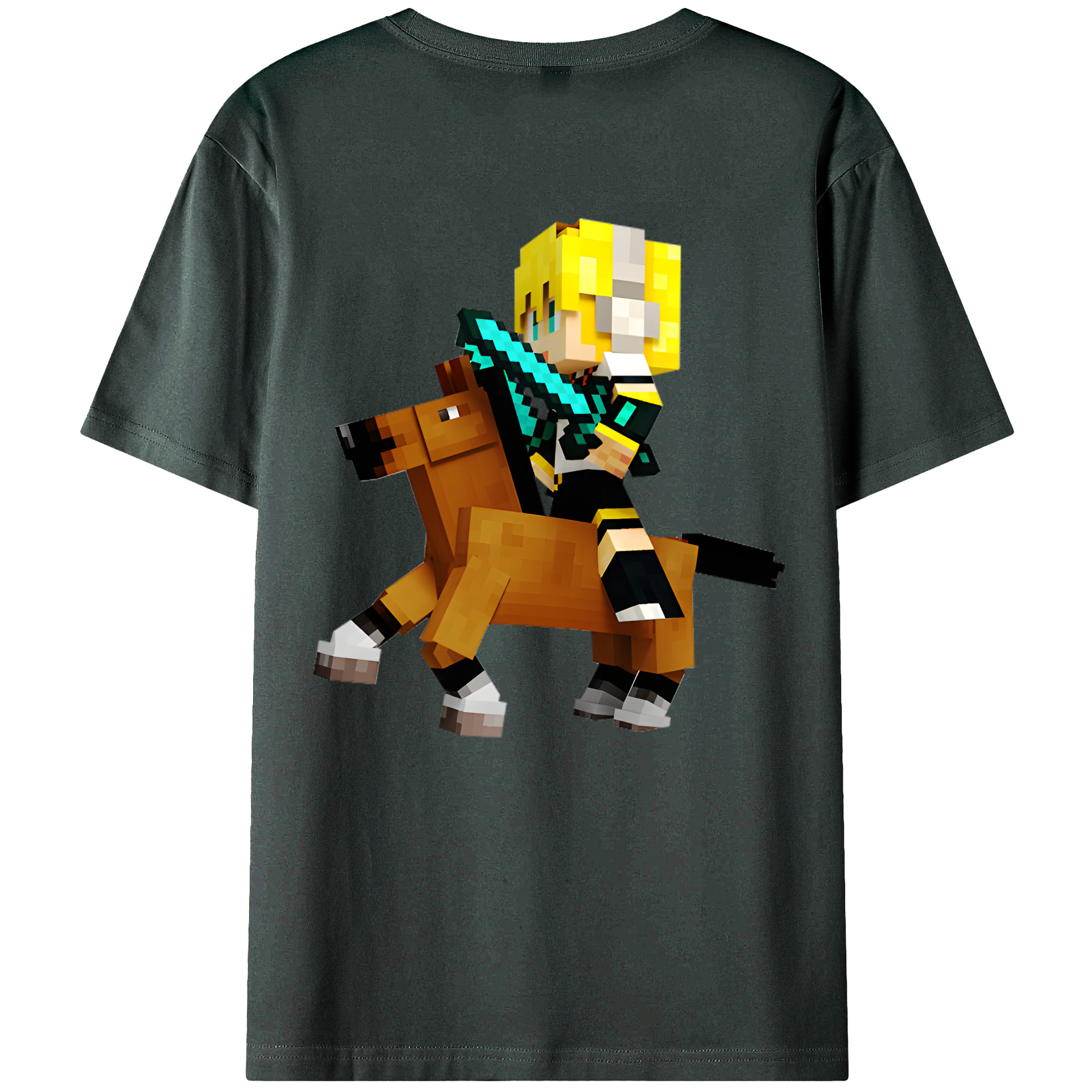 （画像用） マインクラフト ブロックの世界 Minecraft MC Block world 綿100％ メンズ半袖Tシャツ（バックプリント） 通気性